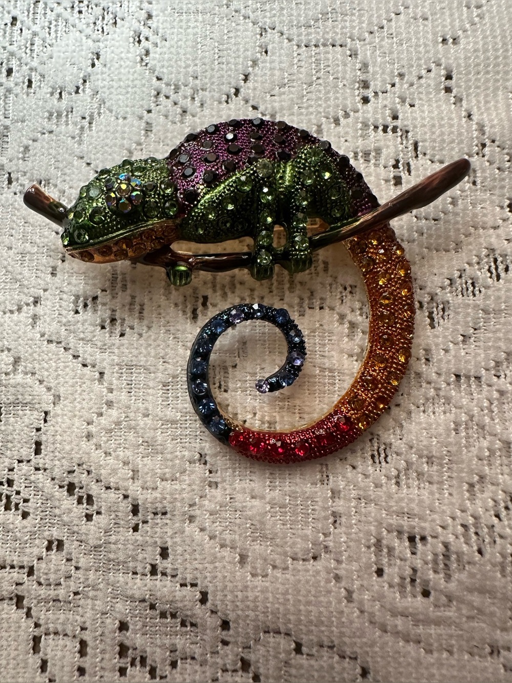 Colorful Jeweled Chameleon 3” Brooch - Multicolor Crystal Accent